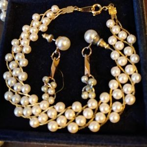 Vintage Pearl Bracelet Earring Set